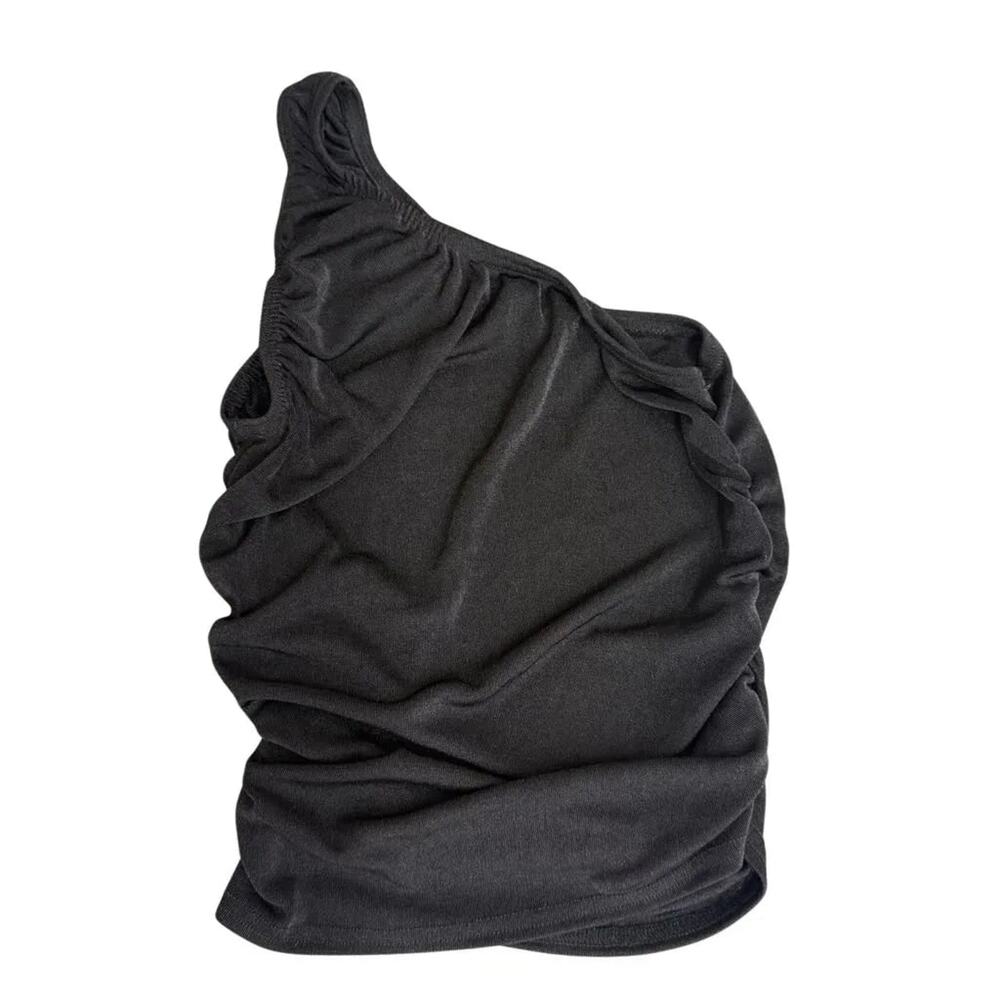 boohoo One-Shoulder Ruched Crop Top Black